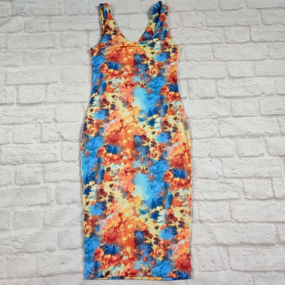 blue and orange tie dye dress Blue & Orange Ombre Satin Maxi Dress  The Vintage Leopard